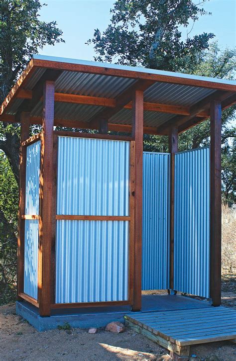 corrugated metal outdoor shower enclosure|galvanized steel shower.